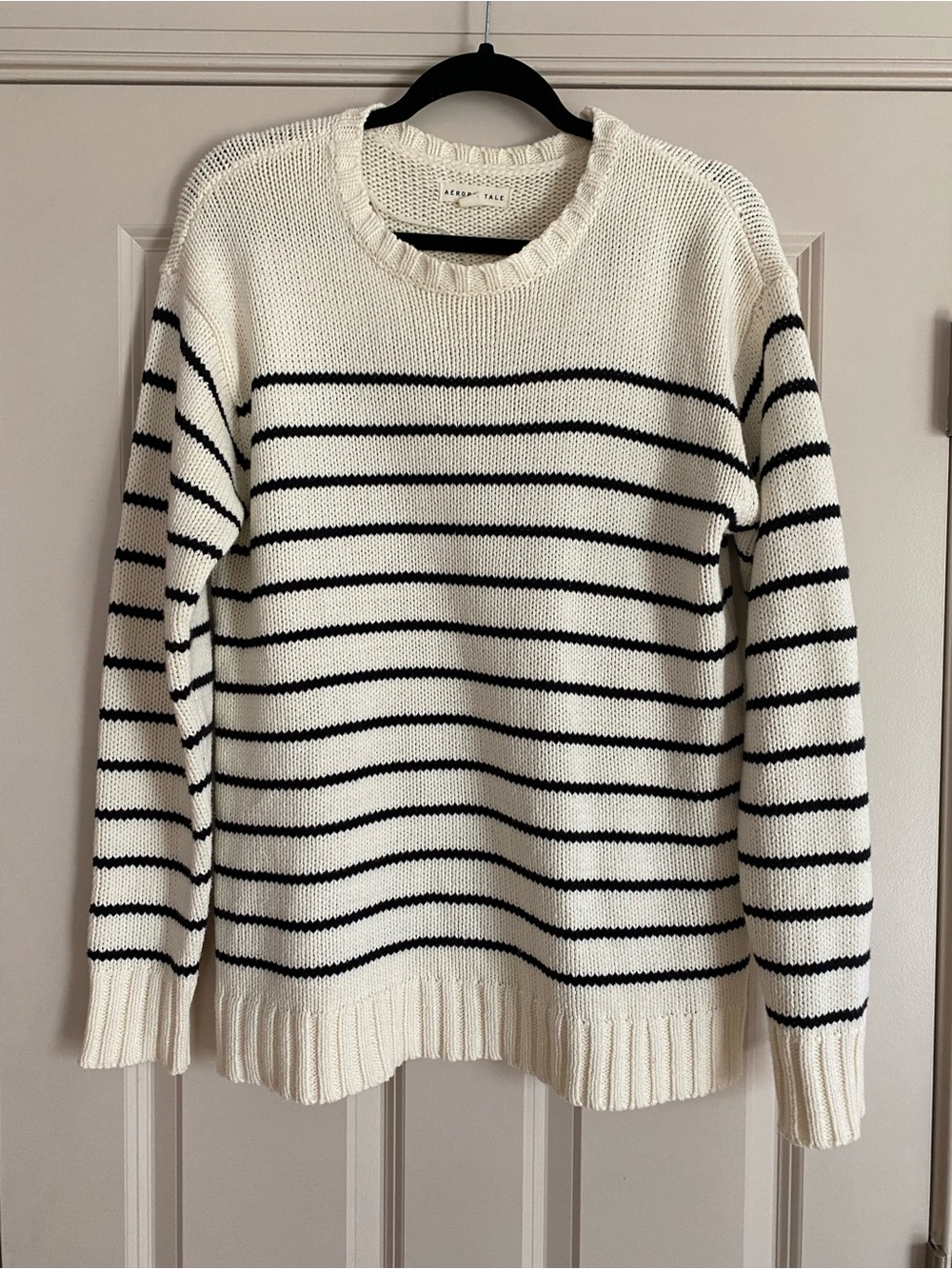 Aeropostale Medium Cotton Blend Cream Sweater with Black Stripes